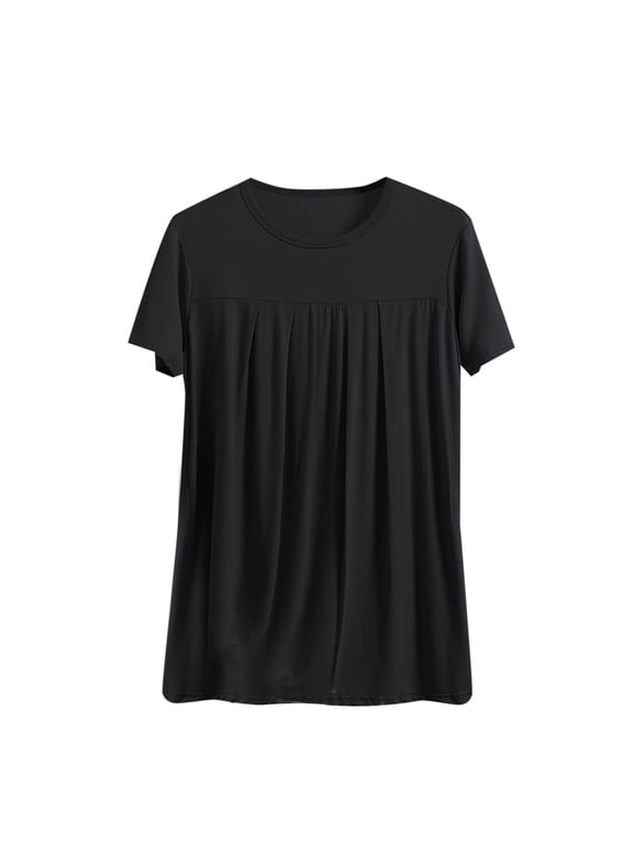 Women's Pajama Tops Plus Size Sleep Top Short Sleeve Pleated Loose Casual T-Shirts Loungewear