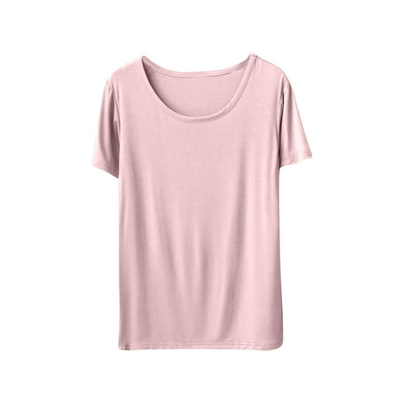 Posijego Women's Pajama Tops Soft Short Sleeve T-Shirts Solid Color Casual Basic Tee Shirts Sleepwear