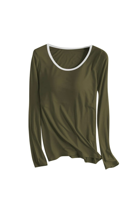 Women's Pajamas T Shirts Built in Bra Pads Womens Crewneck Soft Long Sleeve Shirts Yoga Workout Tops