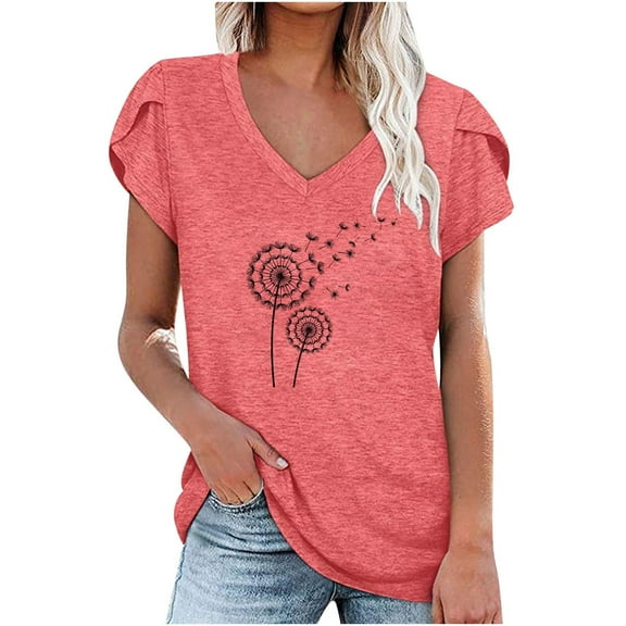 Posijego Women's Petal Sleeve Tops Graphic Tees Shirt for Women V Neck Short Sleeve T Shirts Summer Tunics