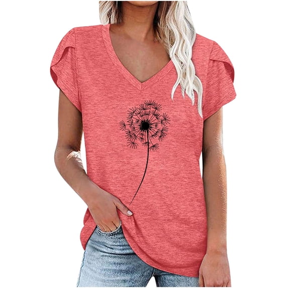 Posijego Women's Petal Sleeve Tops Graphic Tees Shirt for Women V Neck Short Sleeve T Shirts Summer Tunics