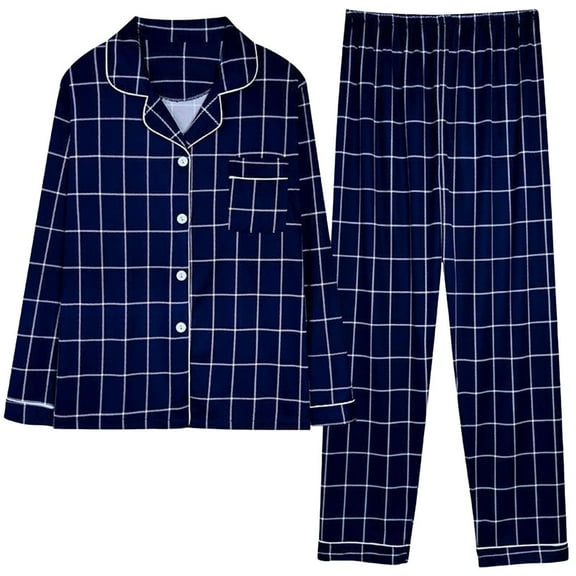 Posijego Women's Pjs Set Printed Button down Long Sleeve Shirt and Wide Leg Pants Pajamas Loungewear Sets