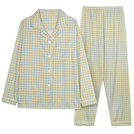 Posijego Women's Pjs Set Printed Button down Long Sleeve Shirt and Wide Leg Pants Pajamas Loungewear Sets