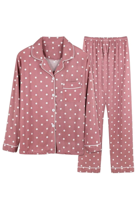 Women's Pjs Set Printed Button down Long Sleeve Shirt and Wide Leg Pants Pajamas Loungewear Sets