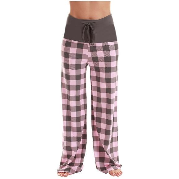 Posijego Women's Plaid Lounge Pants Drawstring High Waisted Wide Leg Pajama Pants Soft Pj Pants Sleepwear