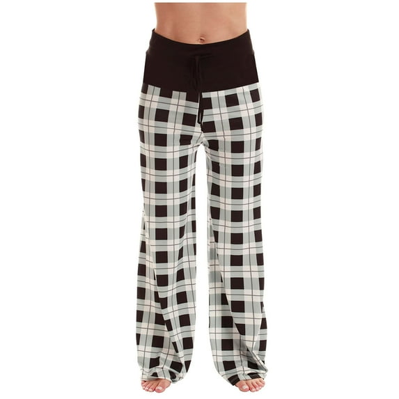 Posijego Women's Plaid Lounge Pants Drawstring High Waisted Wide Leg Pajama Pants Soft Pj Pants Sleepwear