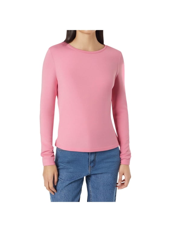 Women's Plain Long Sleeve Shirts Spring Basic Layer Tee Round Neck Slim T-Shirts Womens Undershirts