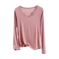 thumbnail image 1 of Posijego Women's Plain Tops Basic Long Sleeve V Neck Shirt Soft Stretch Casual Pajama Tops Classic T-Shirts, 1 of 3