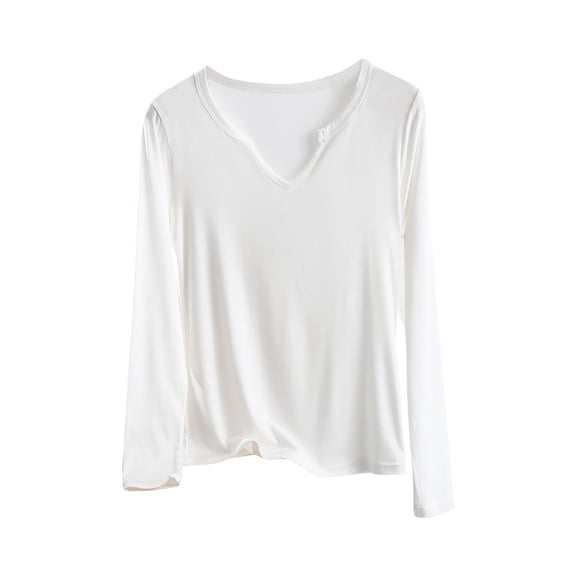 Posijego Women's Plain Tops Basic Long Sleeve V Neck Shirt Soft Stretch Casual Pajama Tops Classic T-Shirts