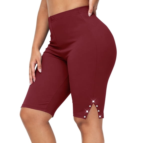 Posijego Women's Plus Size Biker Shorts Athletic Shorts High Waist Workout Running Yoga Gym Cycling Shorts with Side Slits