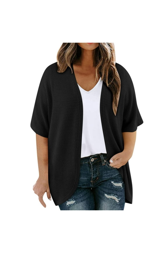 Women's Plus Size Cardigans Short Sleeve Open Front Casual Summer Cardigan Jackets Spring Outerwear for Women