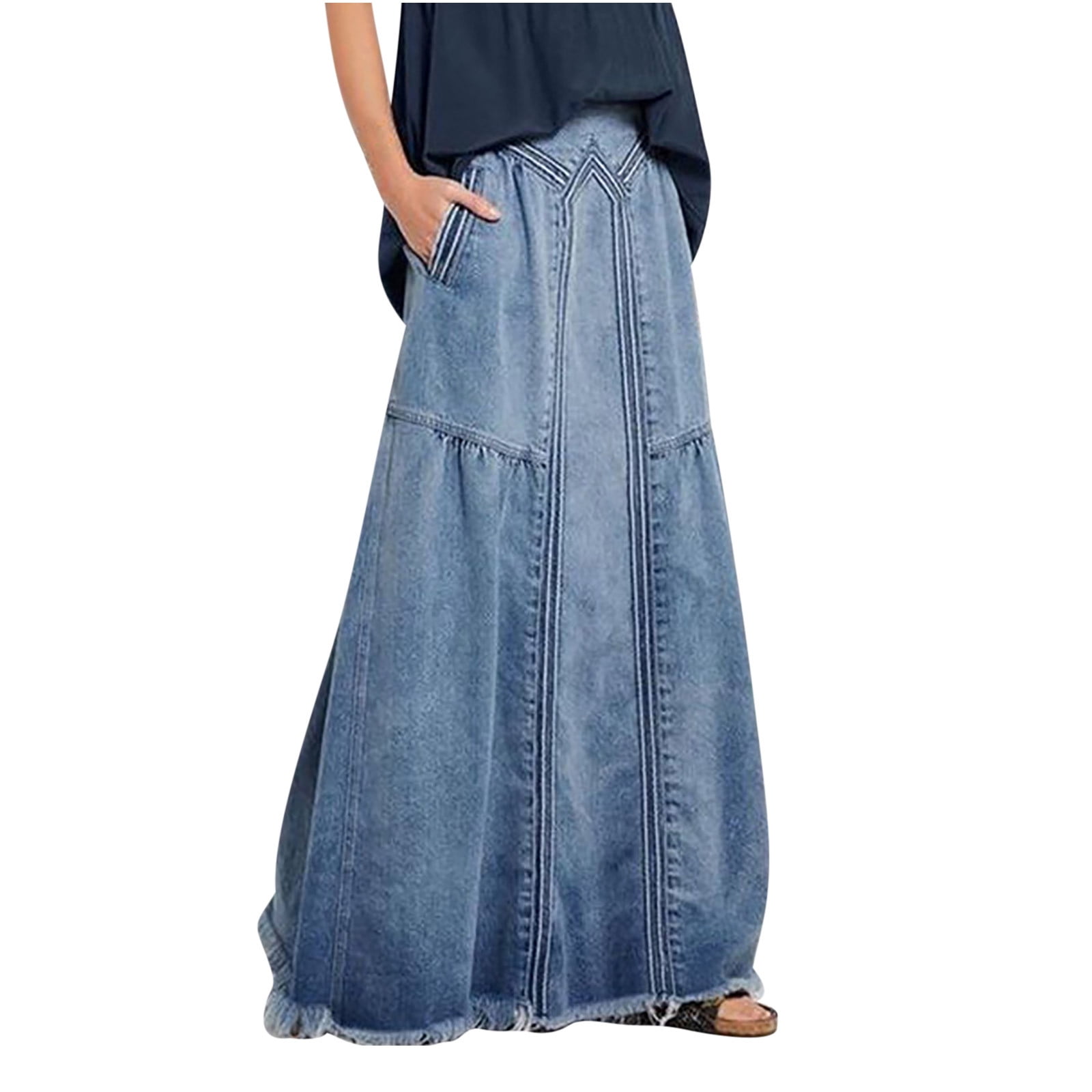 Posijego Women s Plus Size Denim Skirts Elastic Waist Loose Denim Maxi Skirt Summer Casual Long Jean Skirts Walmart