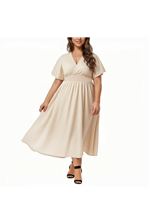 Women's Plus Size Dresses Chiffon Formal Dress Wrap V Neck Short Sleeve Casual Vacation Swing A-Line Dresses