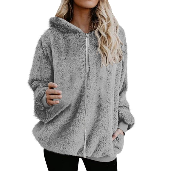 Posijego Women's Plus Size Fleece Jacket S-5XL Fuzzy Hooded Winter Coats Full Zip Warm Outerwear with Pockets
