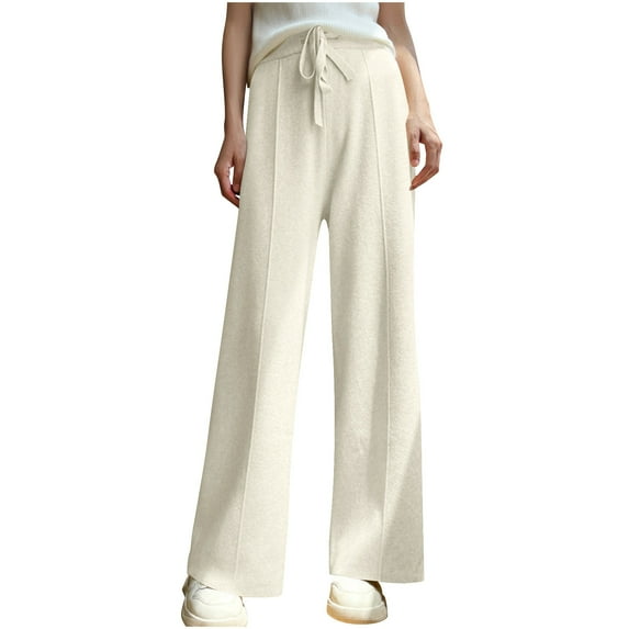 Posijego Women's Plus Size Lounge Pants High Waisted Wide Leg Casual Pants Solid Color Baggy Knit Pants