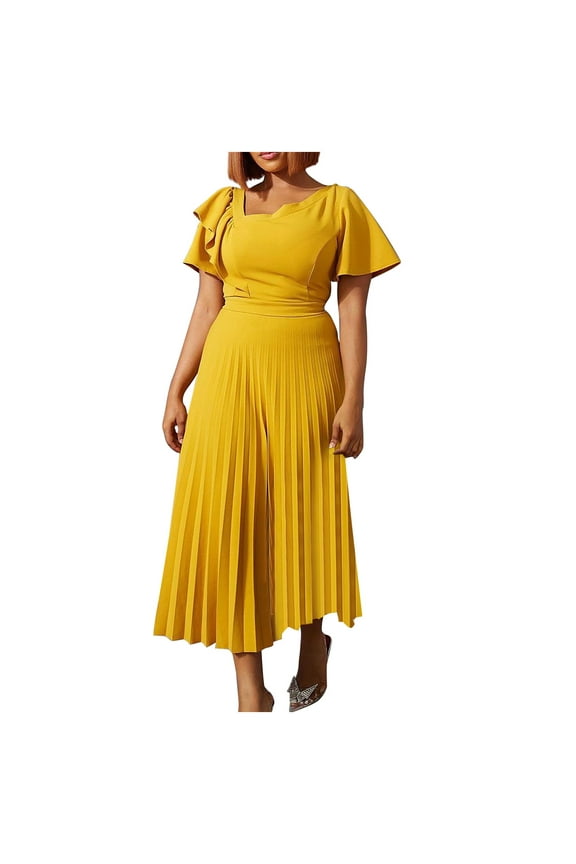 Women's Plus Size Maxi Dresses Short Sleeve Pleated Cocktail Dresses Womens Party Formal Long Dresses
