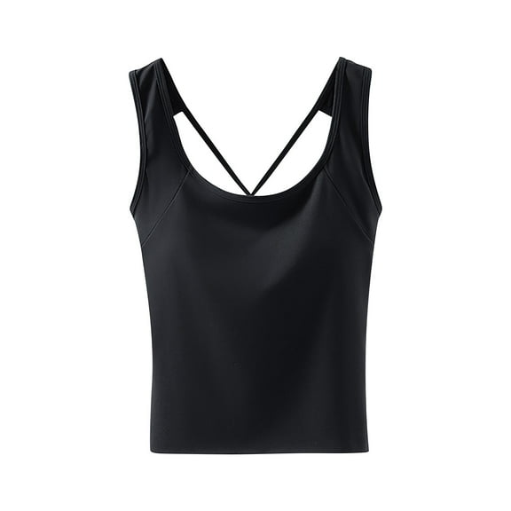 Posijego Women's Plus Size Tank Tops Blackless Sleeveless Shirts Basic Undershirts with Built-In Bra Padded