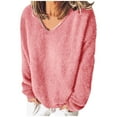 thumbnail image 1 of Posijego Women's Plus Size Tops Fleece Fuzzy Pajama Top Soft Long Sleeve V Neck Pullover Sweatshirts, 1 of 6