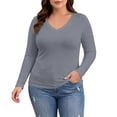 thumbnail image 1 of Posijego Women's Plus Size Tops Long Sleeve Shirts V Neck Causal Top Basic Tee Shirts Undershirt Pajamas Tops, 1 of 7