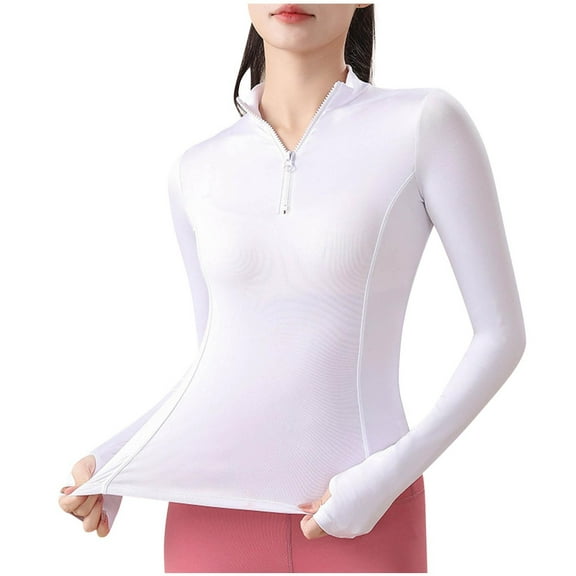 Posijego Women's Quarter Zip Yoga Tops Long Sleeve Athletic Shirts Slim Workout T-Shirts for Women