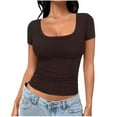 thumbnail image 1 of Posijego Women's Ribbed Short Sleeve T Shirts Trendy Going out Crop Tops Square Neck Slim Tight Basic Tees, 1 of 5