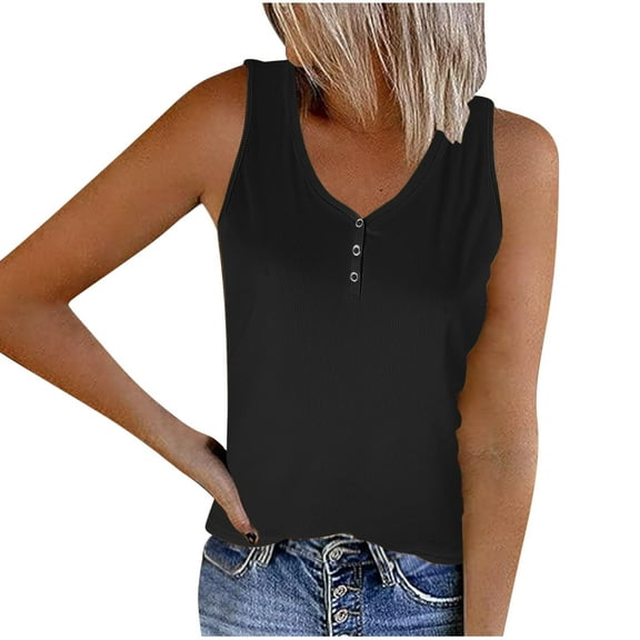 Posijego Women's Ribbed Tank Tops Button Sleeveless Shirts Summer Casual Going out Tank Tee Womens Clothes