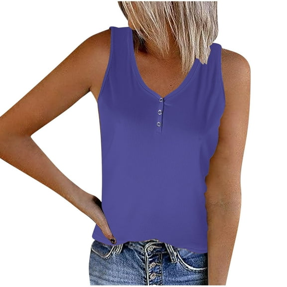 Posijego Women's Ribbed Tank Tops Button Sleeveless Shirts Summer Casual Going out Tank Tee Womens Clothes