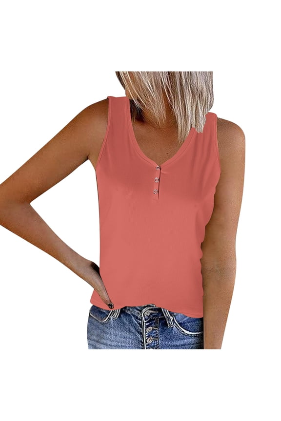 Women's Ribbed Tank Tops Button Sleeveless Shirts Summer Casual Going out Tank Tee Womens Clothes