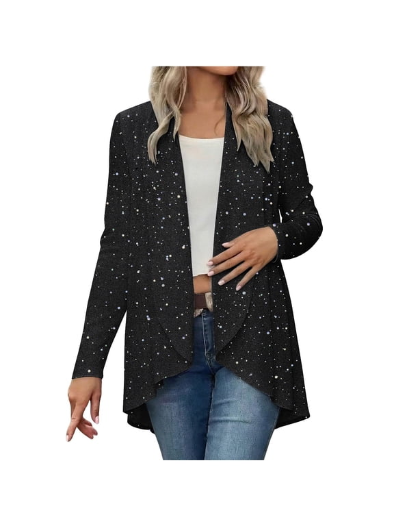 Women's Sequin Cardigans Outwear Sparkly Glitter Open Front Jackets Party Club Long Sleeve Spring Clothes