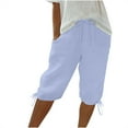 thumbnail image 1 of Posijego Women's Short Capris with Pockets Solid Color Drawstring Elastic Waist Cropped Trousers Lounge Pants, 1 of 7