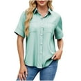 thumbnail image 1 of Posijego Women's Short Sleeve Button down Shirts Business Work Collared Blouses Office Formal Interview Shirts, 1 of 5