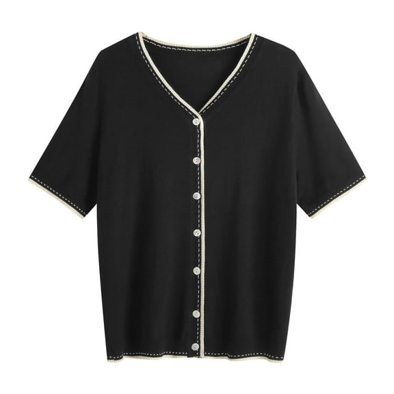 Posijego Women's Short Sleeve Sweater Summer Cardigan Casual Knit Sweaters V Neck Button Down Shirt Tops
