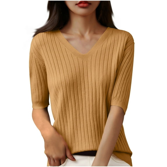 Posijego Women's Short Sleeve Sweater Top Summer Knit Pullover Tops Lightweight Casual T-Shirt Solid Color