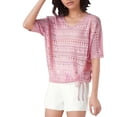 thumbnail image 1 of Posijego Women's Short Sleeve Sweaters Summer Crochet Tops Hollow out V Neck Beach Vacation Blouse, 1 of 5