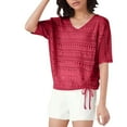 thumbnail image 1 of Posijego Women's Short Sleeve Sweaters Summer Crochet Tops Hollow out V Neck Beach Vacation Blouse, 1 of 6