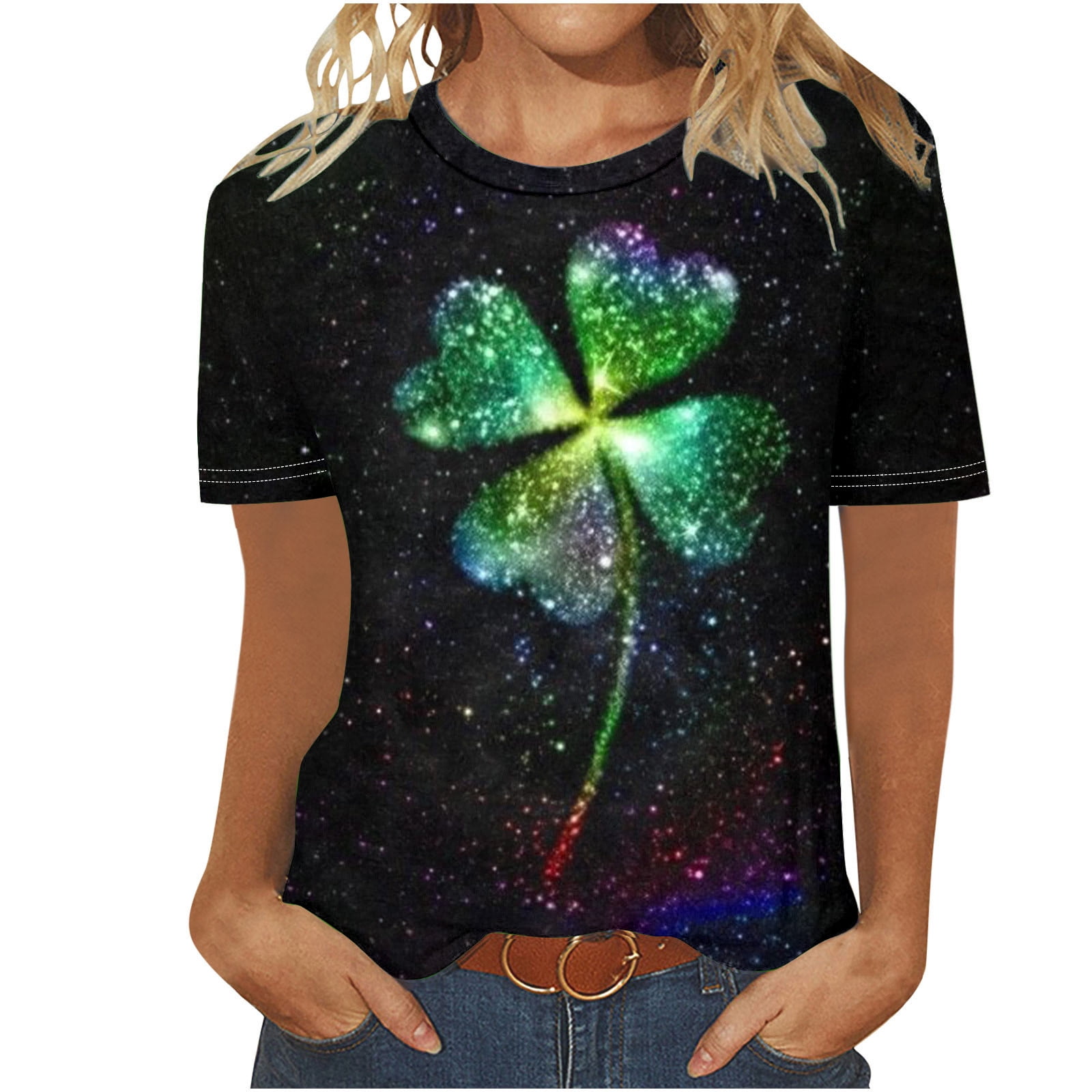 Large BETTE BOUTIK Woens Suer Tops Pleated Crewneck Corded Short