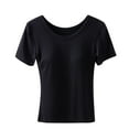 thumbnail image 1 of Posijego Women's Short Sleeve T-Shirts with Built in Bras Womens Crew Neck Basic Tee Tops Solid Color, 1 of 3