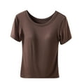 thumbnail image 1 of Posijego Women's Short Sleeve T-Shirts with Built in Bras Womens Crew Neck Basic Tee Tops Solid Color, 1 of 3