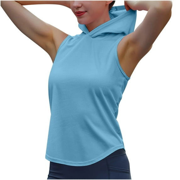 Posijego Women's Sleeveless Hoodies Vest Athletic Workout Hooded Tank Tops Gym Running Pullover Tanks