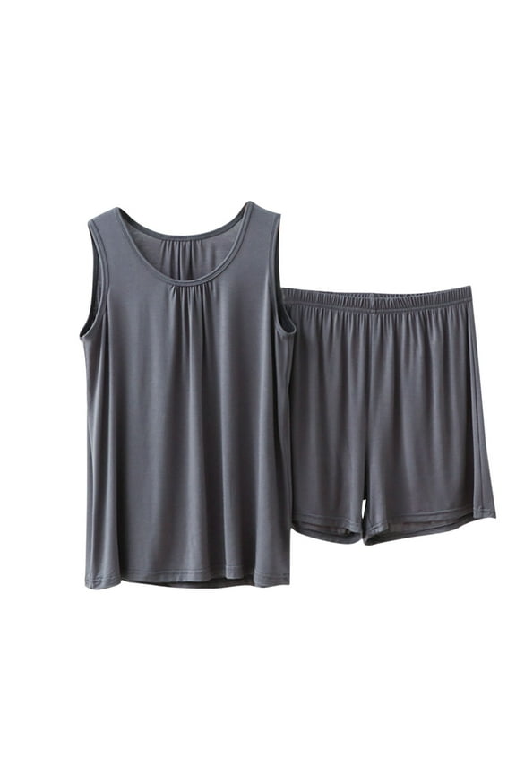 Women's Sleeveless Pajama Sets Plus Size Loungewear Soft Pj Set Tank Tops and Shorts 2PCS Sleepwear