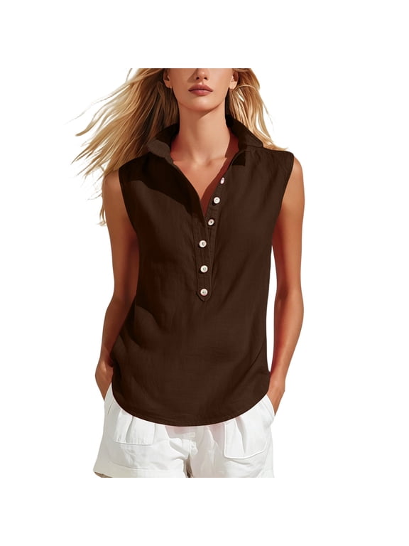 Women's Sleeveless Tank Tops Button-Up Collared Blouses Business Casual Office Work Tank Tops for Women