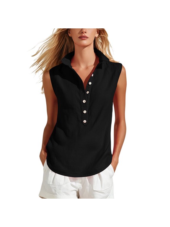 Women's Sleeveless Tank Tops Button-Up Collared Blouses Business Casual Office Work Tank Tops for Women