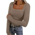 thumbnail image 1 of Posijego Women's Square Neck Going out Tops Long Sleeve Slim Tight Tee Plain Basic Undershirts Trendy Spring Clothes, 1 of 9