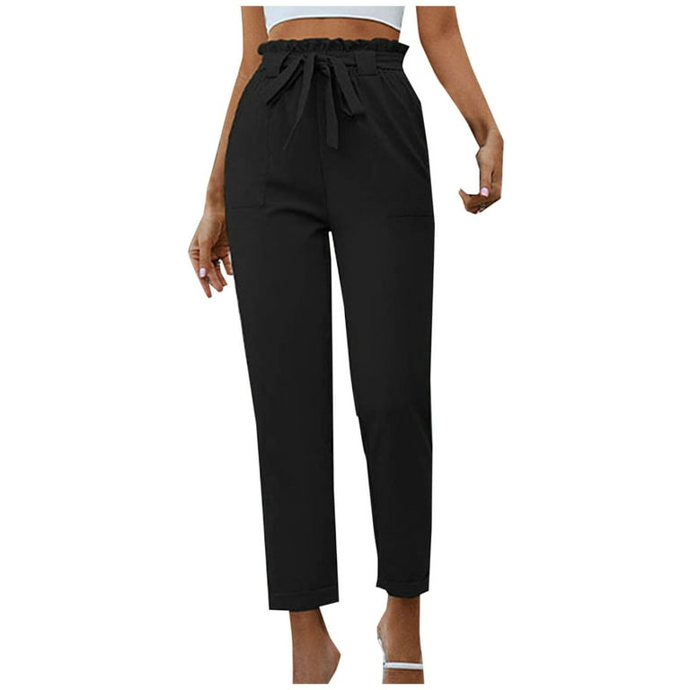 Posijego Women s Straight Leg Dress Pants Belted Elastic Waisted Petite Pants Business Formal Work Trousers Walmart