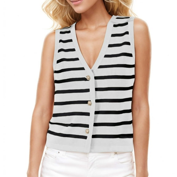 Posijego Women's Striped Sweater Vest V Neck Button down Sleeveless Cardigan Knit Tank Tops Womens Clothes