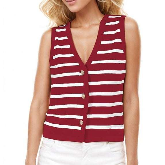Posijego Women's Striped Sweater Vest V Neck Button down Sleeveless Cardigan Knit Tank Tops Womens Clothes