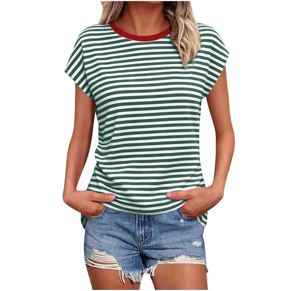Posijego Women's Striped T-Shirts Short Sleeve Color Block Graphic Tee Shirt Summer Crewneck Casual Tunic Tops for Women