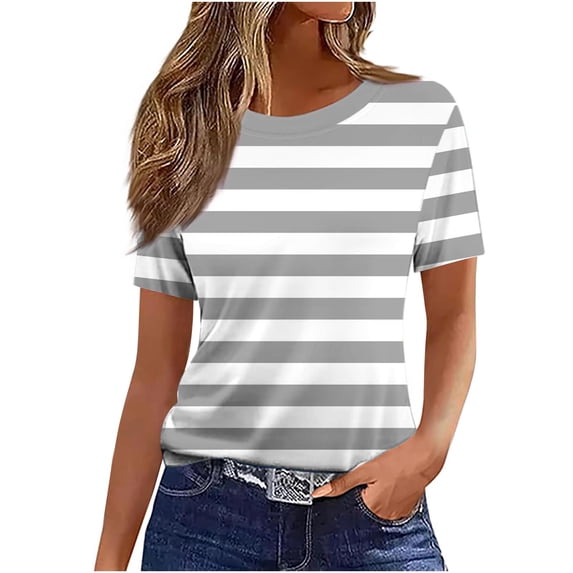 Posijego Women's Striped T-Shirts Short Sleeve Summer Color Block Casual Tunic Tops with Leggings Womens Basic Tees