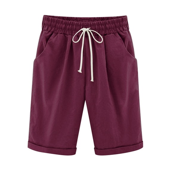Posijego Women's Summer Shorts Casual Knee Length Beach Shorts Lounge Plus Size Line Shorts with Pockets