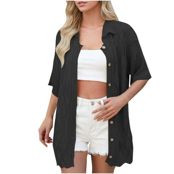 Posijego Women's Summer Sweater Vest Sleeveless Button down Knit Cardigans Collared Lightweight Shirt Tops